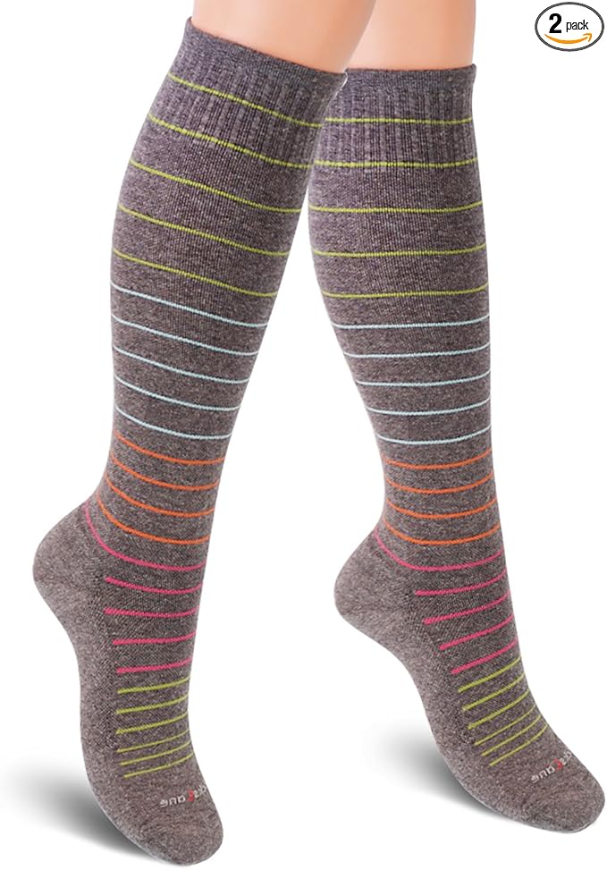 Cotton Compression Socks for Women & Men. 15-20 mmHg Support Knee-High Gray Stripes S/M