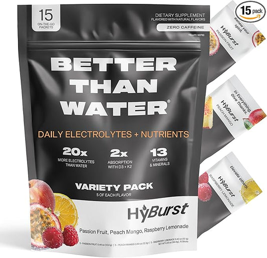 Electrolyte & Vitamin Supplement Powder, Drink Mix with B12, L-Theanine, D3, K2, Zinc, Magnesium, Potassium, Supports Calm Focus & Energy, Variety Pack 1, 15 Pack