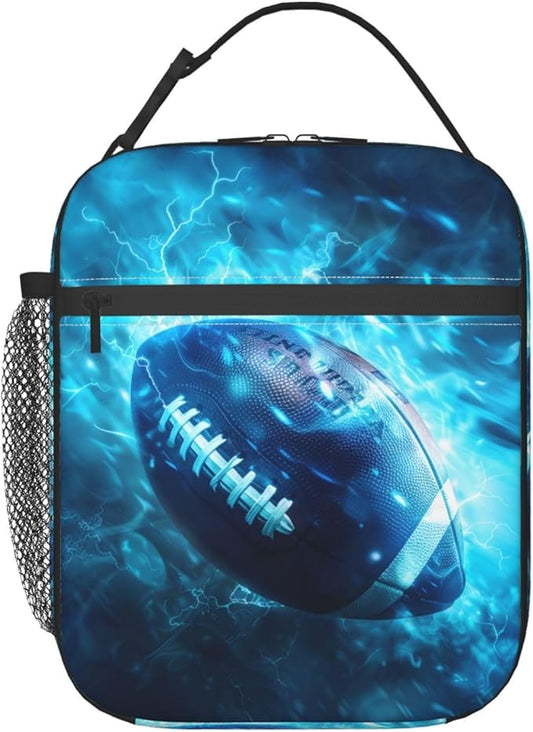 Football Polyester Lunch Box for Kids Teen,Sport Reusable Thermal Lunch Bag for Adult Women,Electric Ball Insulated Tote Cooler Bags for School,Work,Picnic,Travel,Dynamic Energy Theme