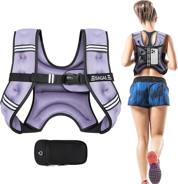 BAGAIL Weighted Vest, 5lbs/8lbs/10lbs/12lbs/15lbs/20lbs/25lbs/30lbs Weight Vest with Detachable Phone Pouch, Rucking Vest for Women, Men, Walking, Weight Loss, Training, Running