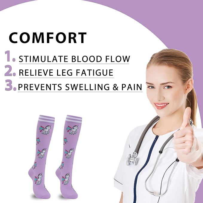fenglaoda Compression Socks Women Men 6 Pairs, Knee High Best Support Circulation Socks for Running, Travel, Flight, Nurse