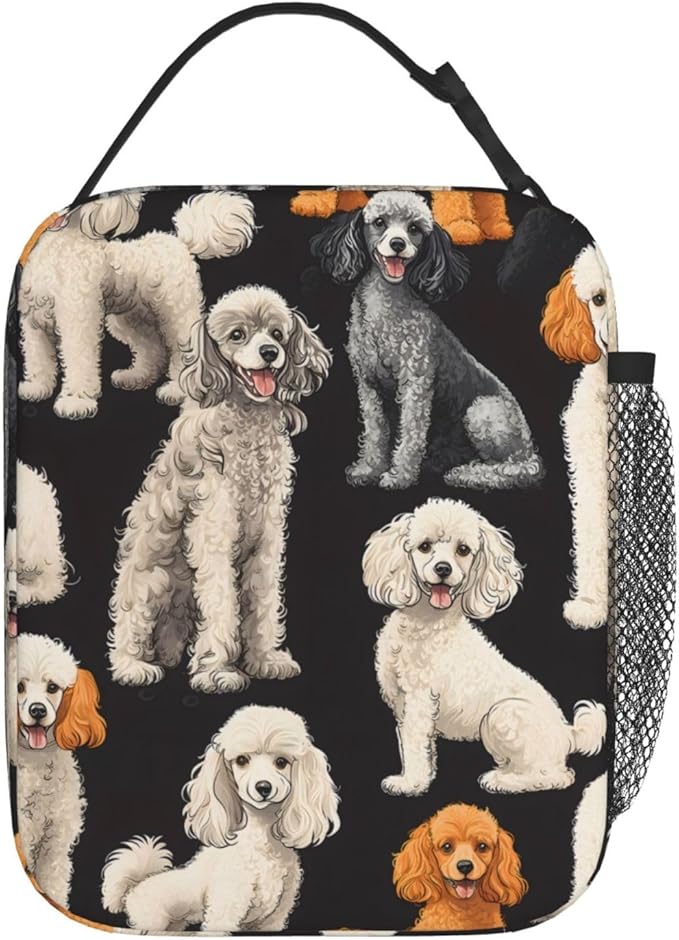Cute Dog Lunch Box for Kids,Puppy Insulated Bag for Student,Pet Lovers Reusable Thermal Insulation Cooler Tote Bags for School Work Picnic Camping Outdoor Gifts (Poodle)