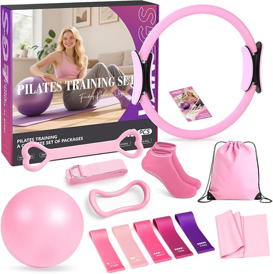 Pilates Equipment at Home Essentials Pilates Kit for Women 13Pcs Pilates Workout Set with 13” Ring, 10” Ball and Resistance Bands Set for Beginners