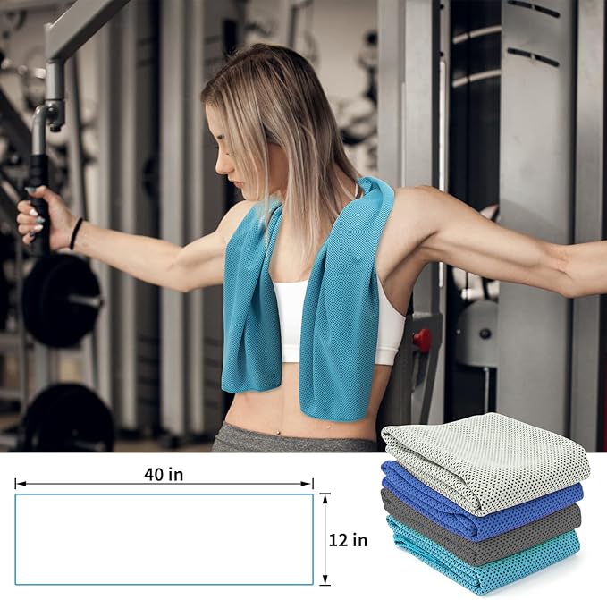 YESLIFE 4 Pack Cooling Towel 40"x12", Gym Towels for Men and Women, Soft Breathable Workout Towels for Yoga, Running, Sport, & More (Black, Dark Blue, Blue, Grey)