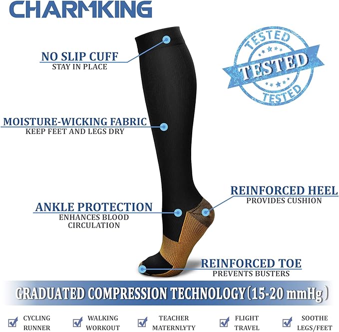 CHARMKING Compression Socks for Women & Men Circulation (8 Pairs) 15-20 mmHg is Best Support for Athletic Running,Hiking