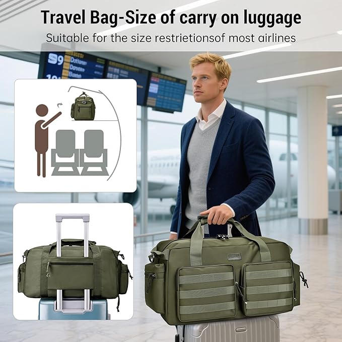 Duffle Bag for Men Women, Gym Bags & Tactical Duffle Bag with Shoe Compartment, Weekender Overnight Bag for Travel Workout, ArmyGreen