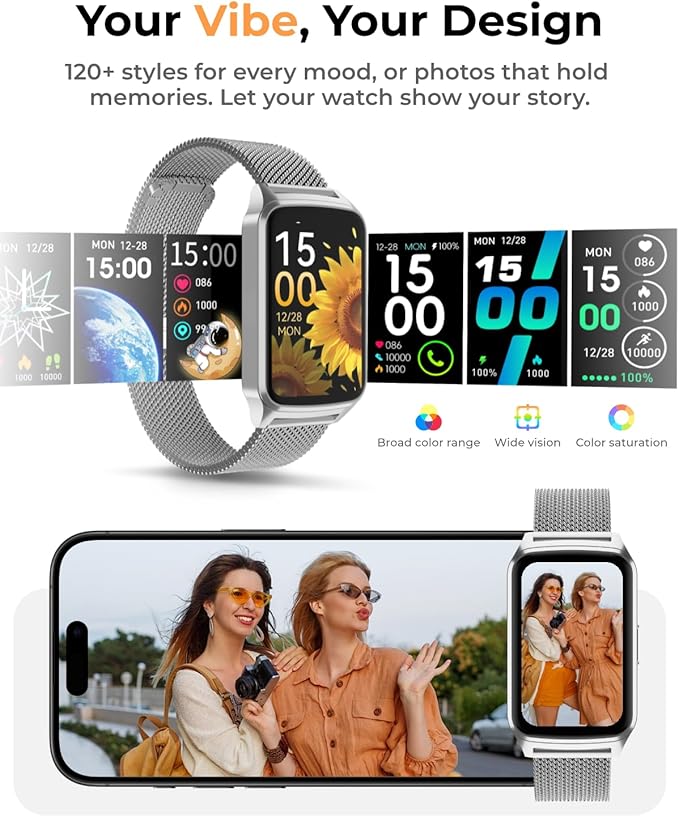 Fitness Tracker Watch for Women Men, Step Counter Work For iPhone and Android, IP68 Waterproof, Activity Track with Calorie, Sleep Monitor, 110+ Sports Modes Pedometer Smart Smartwatch (Silver, 1.57)