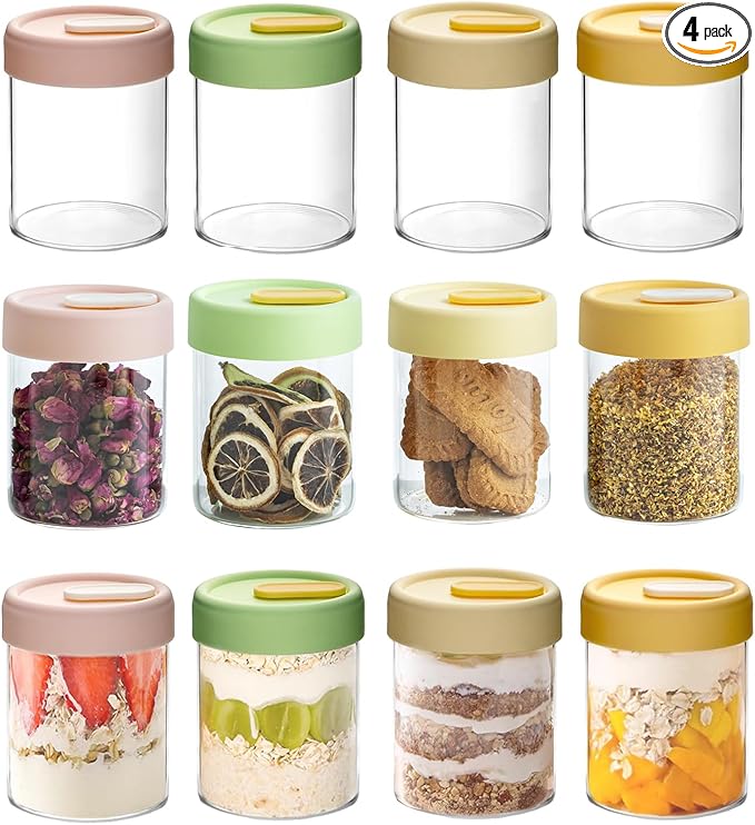 13.5oz Overnight Oats Containers with Lids, Glass Jar with Lid, Overnight Oats Jars, Meal Prep Jars for Yogurt Oats Parfait Chia Pudding Cereal Snacks (12PCS)