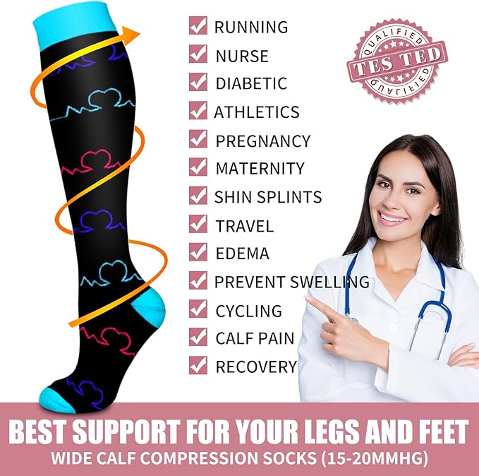 Bluemaple Compression Socks for Women & Men Circulation (6 Pairs) 15-20 mmHg is Best Support for Athletic Running Cycling