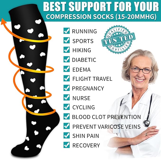BLUEENJOY Copper Compression Socks for Women & Men (6 pairs) - Best Support for Nurses, Running, Hiking, Recovery