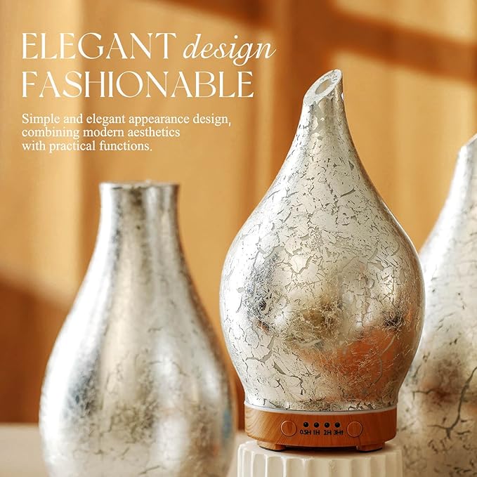 Porseme Essential Oil Diffuser Glass Aromatherapy Ultrasonic Humidifier, Air Refresh Auto Shut-Off, Timer Setting, BPA Free for Home Hotel Yoga Leisure SPA Gift 150ml Last 6H