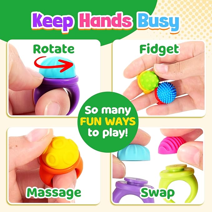 Fidget Toys Kids Sensory Rings: Textured Spinner Rings for Anxiety Relief - Sensory Toys for Autism ADHD Special Needs Classroom School - Gifts Prizes Bulk for Kids Stocking Stuffers Goodie Bags