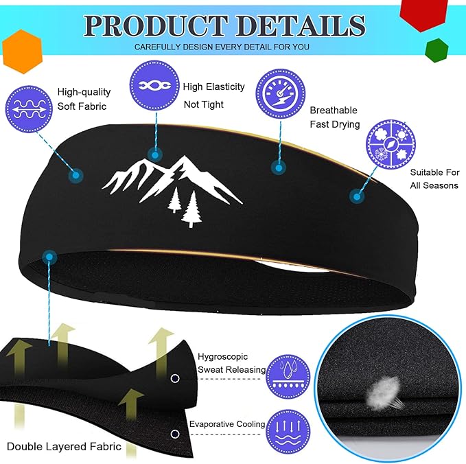 Headbands for Men Women Sweat Bands Headbands Men Sweatbands for Mens Women 3 Pack Cooling Head Bands Mens Elastic Headband Hairband for Running Yoga Gym Athletic Gifts