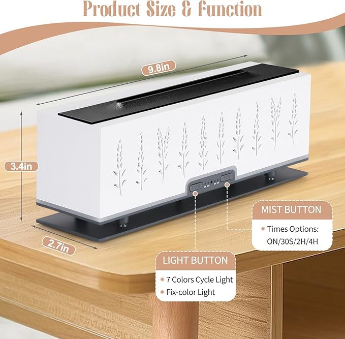 Colorful Essential Oil Diffuser, 7 Colors Flame Fire Diffuser, 200ML Ultra-Quiet Aromatherapy Diffuser with Remote Control, Timer Up, Auto-Off Protection for Home,Office,Bedroom (White)