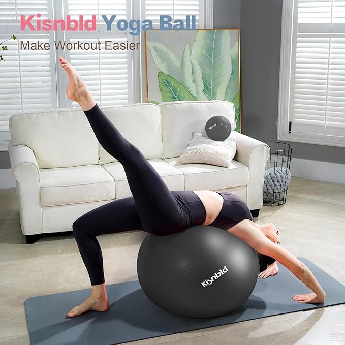 Exercise Ball, Extra Thick Yoga Ball for Workout Pregnancy Stability, 4 Sizes Anti-Burst Balance Ball with Foot Pump - Heavy Duty Fitness Ball Chair for Office, Home & Gym