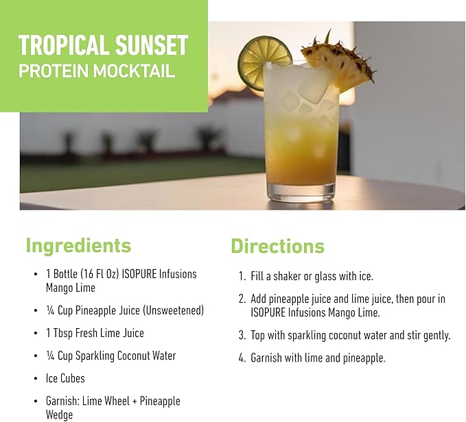 Isopure Clear Whey Isolate Protein Powder, Lactose Free, Gluten Free, Naturally Flavored, Mango Lime, 20g Protein Per Serving, 14.1 Oz, 16 Servings (Packaging May Vary)