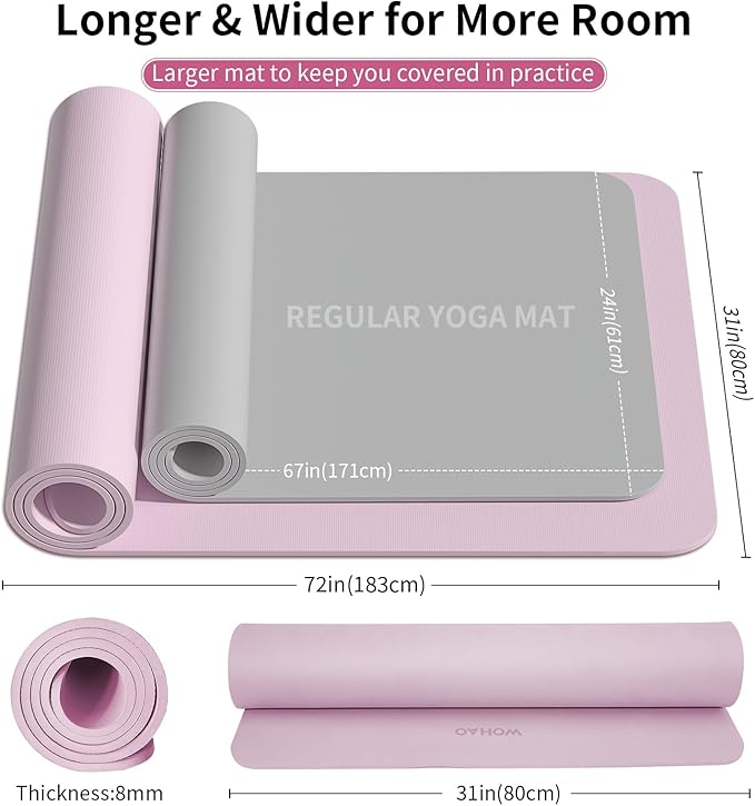 Extra Wide & Thick 8mm Yoga Mat, 72"x31.5" Large Non Slip Exercise Mat, Premium POE Material for Superior Cushioning & Stability, with Strap for Home Gym, Pilates