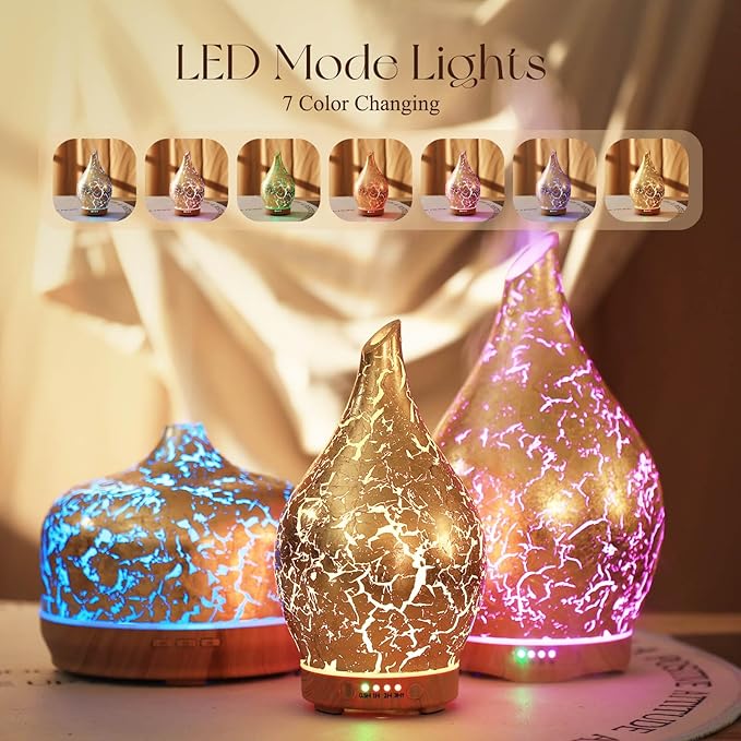 Porseme Essential Oil Diffuser Glass Aromatherapy Ultrasonic Humidifier, Air Refresh Auto Shut-Off, Timer Setting, BPA Free for Home Hotel Yoga Leisure SPA Gift 150ml Last 6H