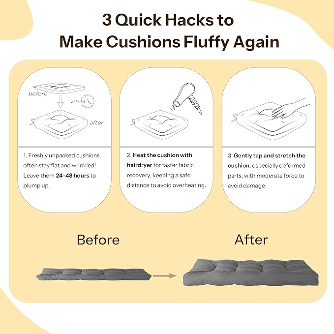 Waterproof Outdoor Bench Cushion 49"X20"X4" Comfortable Outdoor Chair Cushions Tufted Garden Bench Pad UV Resistant and Fade Resistant (1, Light Grey)