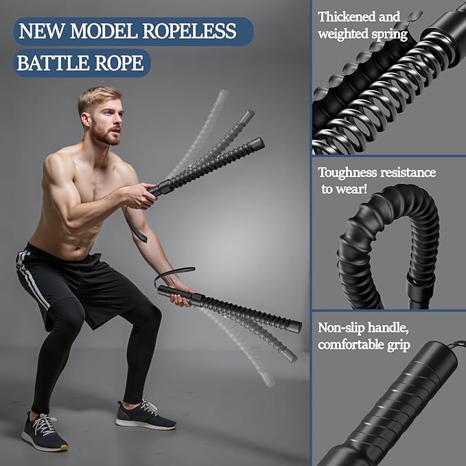 Ropeless Battle Ropes for Exercise Workout, Cordless Jump Rope, Portable Workout for Home Gym, Exercise Battle Ropes for HIIT Workouts, Low-Impact Cardio Training (2 Ropes with Bag)