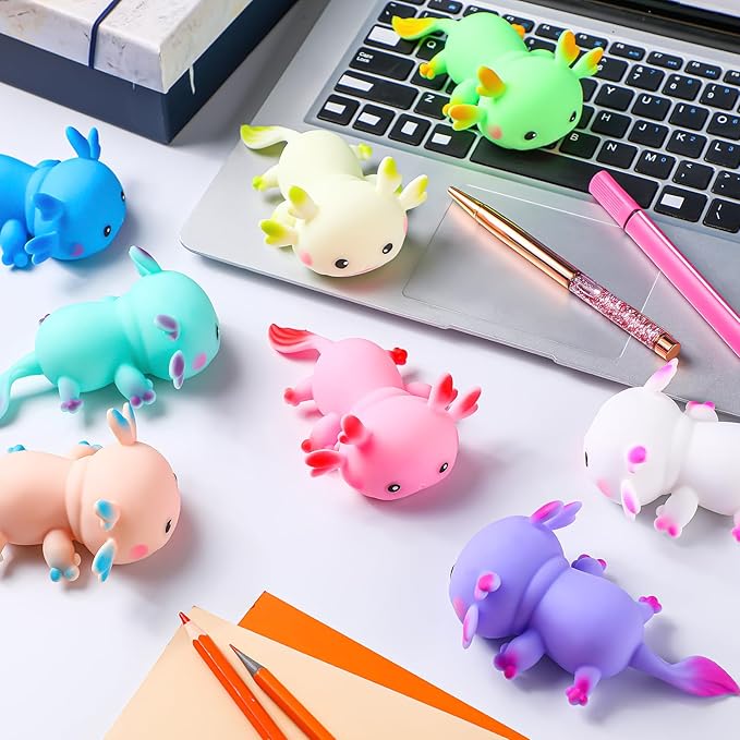 Meooeck 24 Pcs Axolotls Stress Relief Toys Mini Animal Toys for Stress Relief Cute and Fun Stress Toys Axolotl Birthday Party Decorations for Christmas, Office, Stocking Stuffer Gift