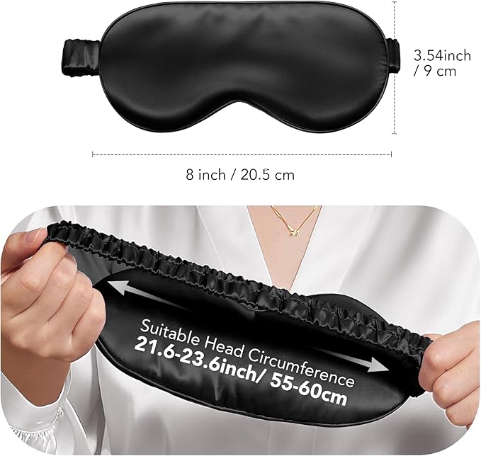 LitBear 100% Pure Silk Sleep Mask, 22 Momme 6A Mulberry Silk Fabric and Filling, Total Light Blocking Eye Mask Sleeping for Women, Men, Side Sleepers, Includes Travel Pouch and Scrunchie