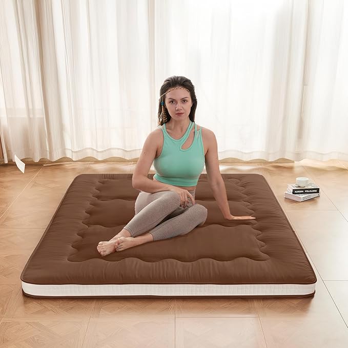 Dr.Futon Japanese Floor Futon Mattress Extra Thick Folding Roll Up Bed Topper Mat for Guest,Lounger and Tavel