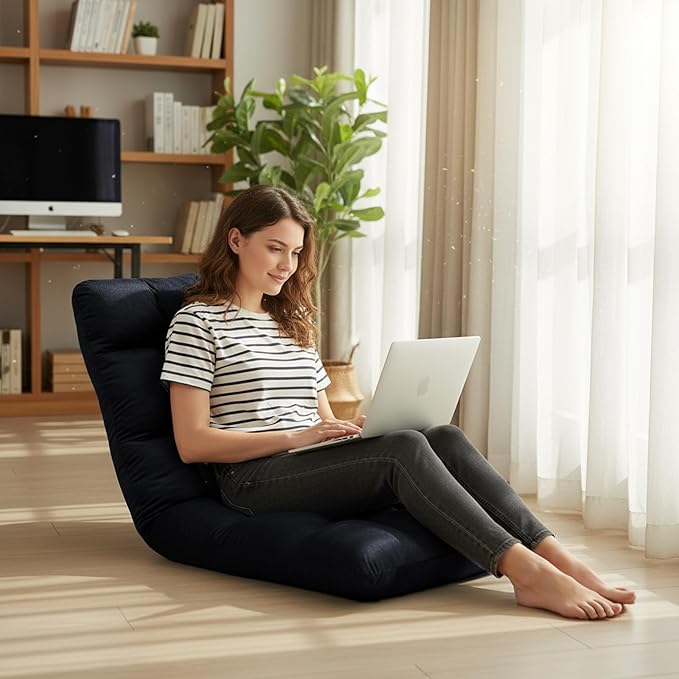 FLOGUOR Indoor 5-Position Adjustable Floor Chair with Back Support Folding Padded Gaming Sofa Chair, Lounge Chair for Adults Video Gaming, Perfect for Meditation, Reading QL050-BK