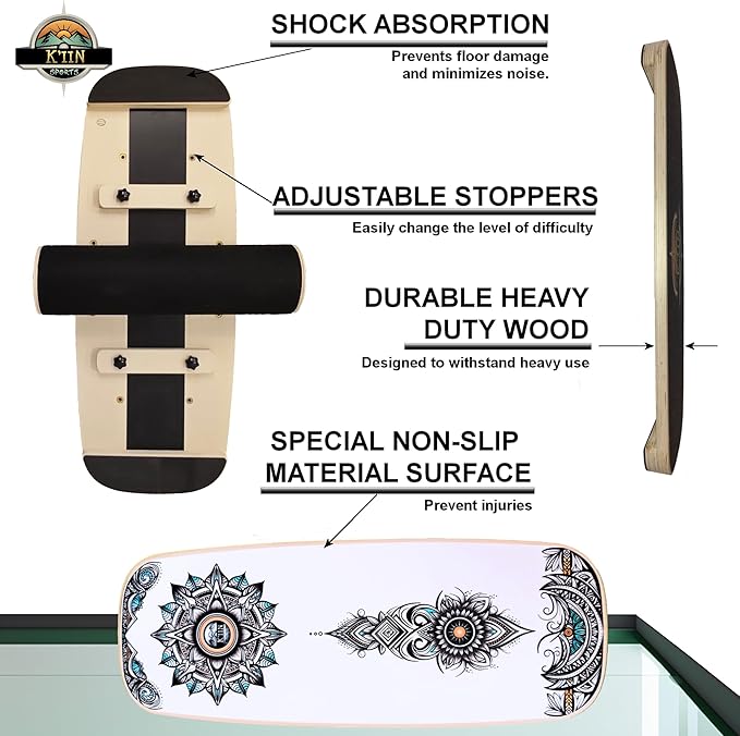 Kiin Balance Board Trainer, adjustable stoppers – Indo Board, Balancing Board for Surfing, Core Training, Wobble Board for Skateboarding, Surfing, Skating, Yoga and Fitness.