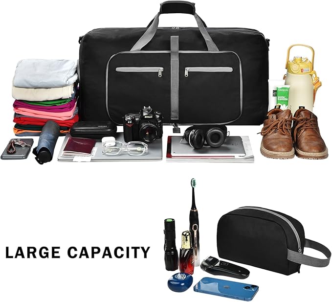 Felipe Varela Duffle Bag with Shoes Compartment and Adjustable Strap,Foldable Travel Duffel Bags for Men Women,Waterproof Duffel Bags