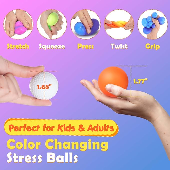 Stress Balls Bulk for Kids and Adults: 50 Pack Mini Squishy Ball for Anxiety Relief - Color Changing Sensory Ball Fidget Toys for Autistic Children, Classroom Prizes Goodie Bag Stuffers (1.8")