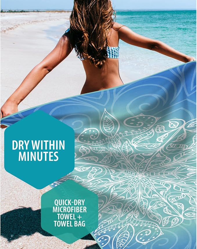 VENTURE 4TH Microfiber Beach Towel: Quick-Dry, Compact, Sand-Free, Absorbent, Sandproof and Lightweight - Perfect for Camping, Beach, and Roadtrips (Blue Mandala Design | 35x78 inches)