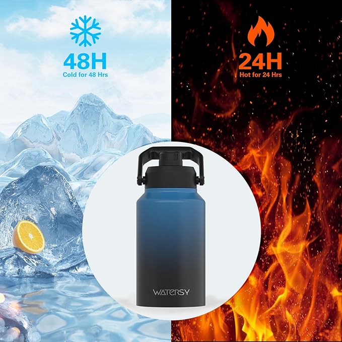 2/3 Gallon Water Bottle Insulated(Cold for 48 Hrs),BPA Free&Leak Proof,87oz Stainless Steel Water Jug/Flask,Big thermo,Large Water Bottle with Handle for Gym,Hiking,Camping,Gradient Blue