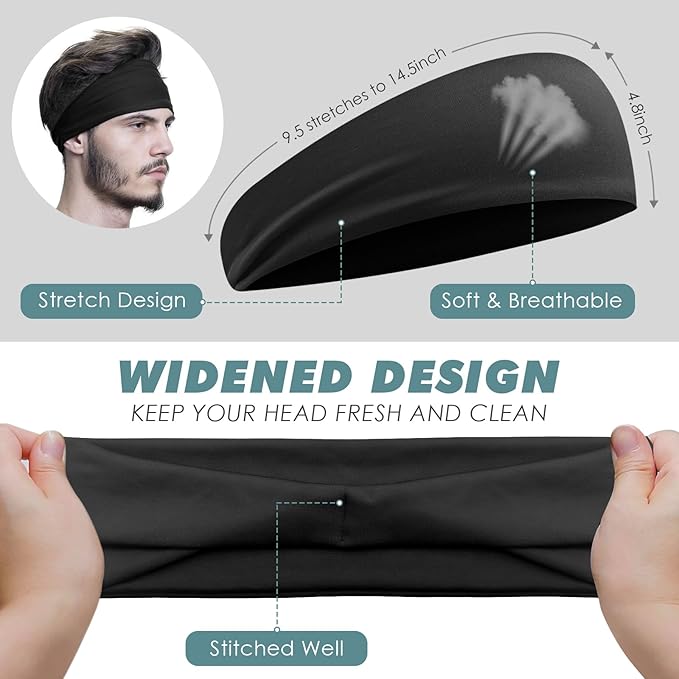 Sweatbands Sports Headband for Men & Women, Moisture Wicking Hairband Athletic Towel Headbands Cotton Head Sweat Bands for Running, Cycling, Yoga, Spa