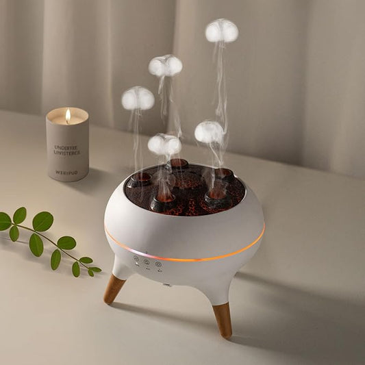REGINEXT Mushroom Cloud Aroma Diffuser - 3-Timer Setting, 7-Smoke Modes, 7-Color LED, Meditation Buddy with Water Jelly Shape Fog, Home Decor for Bedroom/Living Room/Office - Auto Shut-Off