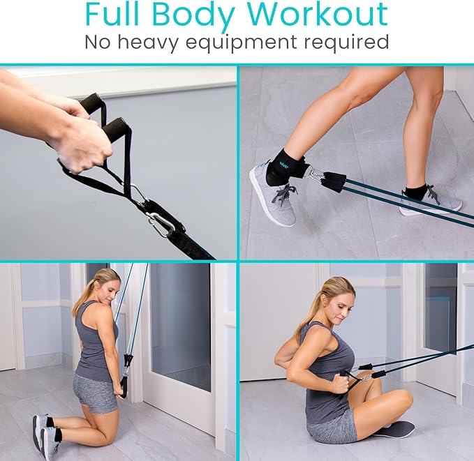 Vive Resistance Bands with Handles (11 Pcs) - Tube Rehab Band Set - Shoulder Pulley Door Anchor - 2 to 70 LBs Tension - Home Workout Elastic Fitness Equipment - Men, Women Training Therapy