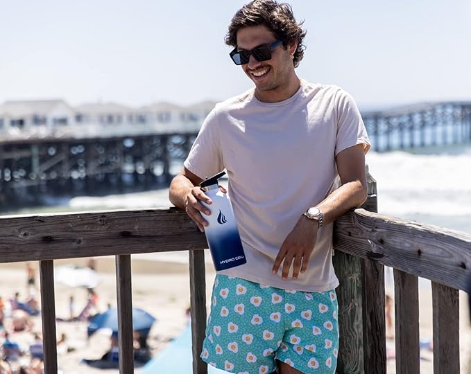 HYDRO CELL Stainless Steel Water Bottle with Straw & 2 Standard Mouth Lids (32oz 24oz 20oz 16oz) Keeps Liquids Hot or Cold w/Double Wall Vacuum Insulated Leak Proof Sport Design (Navy/White 32oz)