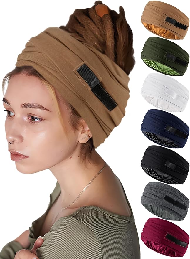 Satin Lined Open Turban Headband Mens Sweatband Sports Headband for Running,Cycling,Basketball,Yoga,Fitness Workout Stretchy Unisex Hairband