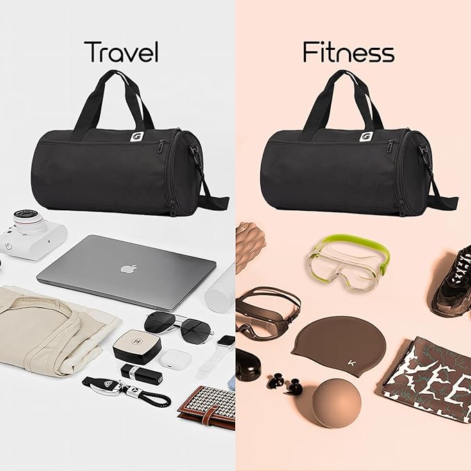 Gym Duffle Bag for Men & Women with Wet & Shoe Separated Compartment, 16 Inch and 16L Small Duffle Bag for travel Carry On, Swimming, Workout. Black