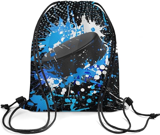 Hockey Drawstring Backpack - Cool Cinch Sack, String Backpacks for Kids Women Men Boys Girls for Gym Outdoor Sports Travel Athletic Drawstring Bag - Lightweight/Foldable
