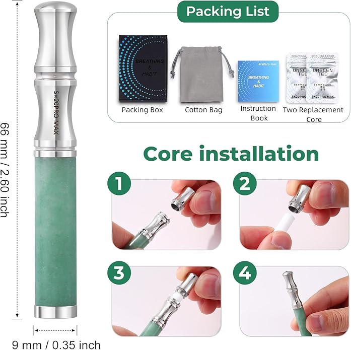 Breathe Free Necklace with Filter, Anxiety & Stress Relief Breath Tool for Meditation, Mindfulness and Relaxation,Natural Stone Breathing Necklace, Portable Wellness Gift for Adults