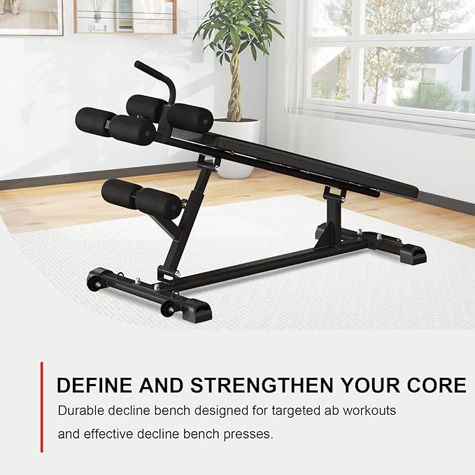 Sit-Up Bench for Core Workouts and Decline Bench Press, Adjustable Weight Bench with Reverse Crunch Handle, Abdominal Workout and Bulgarian Split Squat Equipment