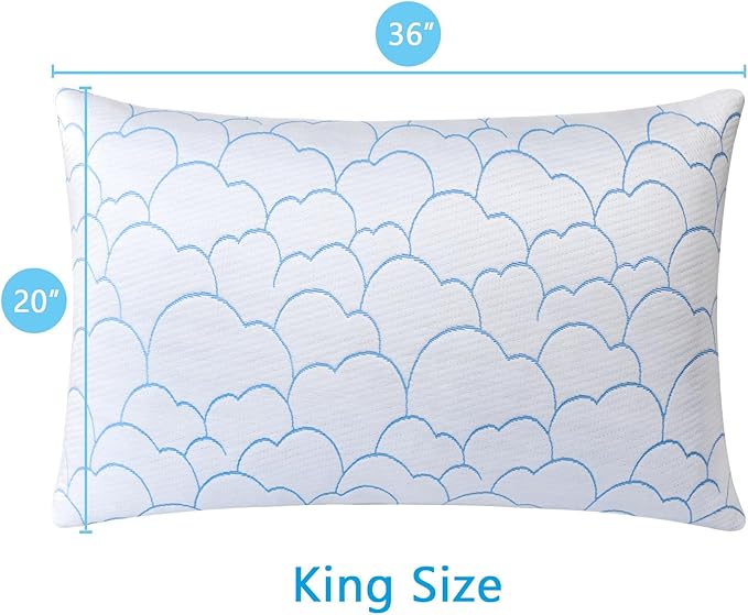 Cooling Pillows King Size Set of 2, Luxury Memory Foam Pillows, Adjustable Firm Bed Pillows for Sleeping 2 Pack, Cool Cold Soft Gel Pillow for Hot Side Back Stomach Sleepers 20" x 36"