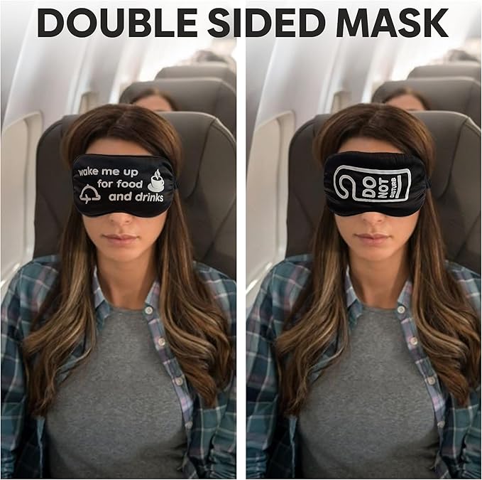 VITYA Black Do Not Disturb/Wake Me Up Double-Sided Silk Sleep Mask for Women/Men | Sleep Mask Light Blocking | Soft Breathable Sleep Eye Mask for Traveling on Airplane | Eye Mask with Elastic Strap
