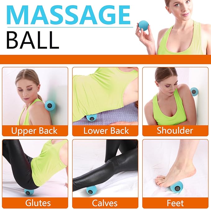Massage Roller Ball, Deep Tissue Massager for Myofascial Release, Mobility Ball for Exercise and Workout Recovery, Alleviating Neck, Back, Legs, Foot or Muscle Tension - Blue, 8cm / 3.15in