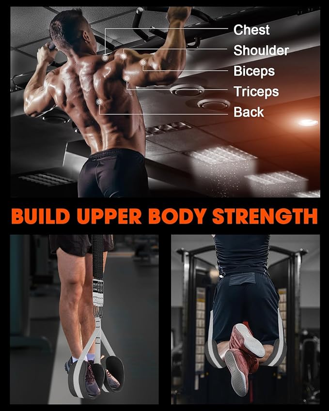 Pull Up Assistance Bands Set with Adjustable Resistance Band Bar, Heavy Duty Pull-Up Assist Band System for Chin Up, Strength Training, Home Gym Workout, Fabric Foot/Knee Rest Included