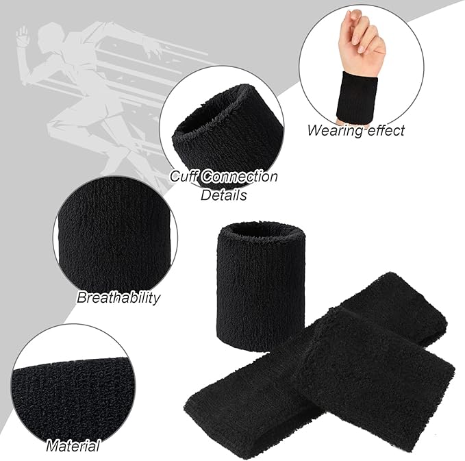 Civaner 12 Pcs 80s 90s Sweatbands Neon Headbands Wristbands for Men Women Party Sports Cotton Headbands Terry Cloth Athletic Sweat Bands for Tennis Football Gym Workingout Accessories