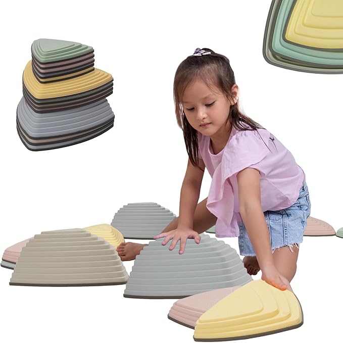 12 Pcs Stepping Stones for Kids Non-Slip Obstacle Course Stepping Stones Kids Indoor Outdoor Sensory Playground Develop Balance BONUS Hopping stickers