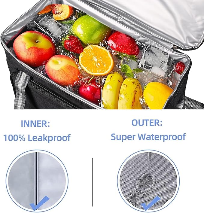 iknoe Large Cooler Bag Collapsible, 24L Insulated Bags, Leakproof Lunch Cooler Tote with Multi-Pockets for Adult Insulated Thermal Bag for Beach, Picnic, Office Work, Black 36-Can