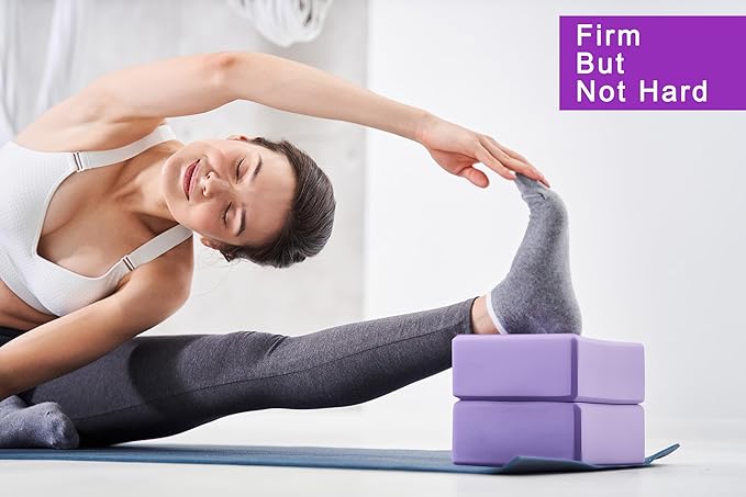 Yoga Blocks 2 Pack, Supportive Latex-Free Eva Foam Soft Non-Slip Blocks with Beveled Edges for Yoga, Pilates, Meditation - Yoga Accessories for Stability, Balance, Deepen Stretches